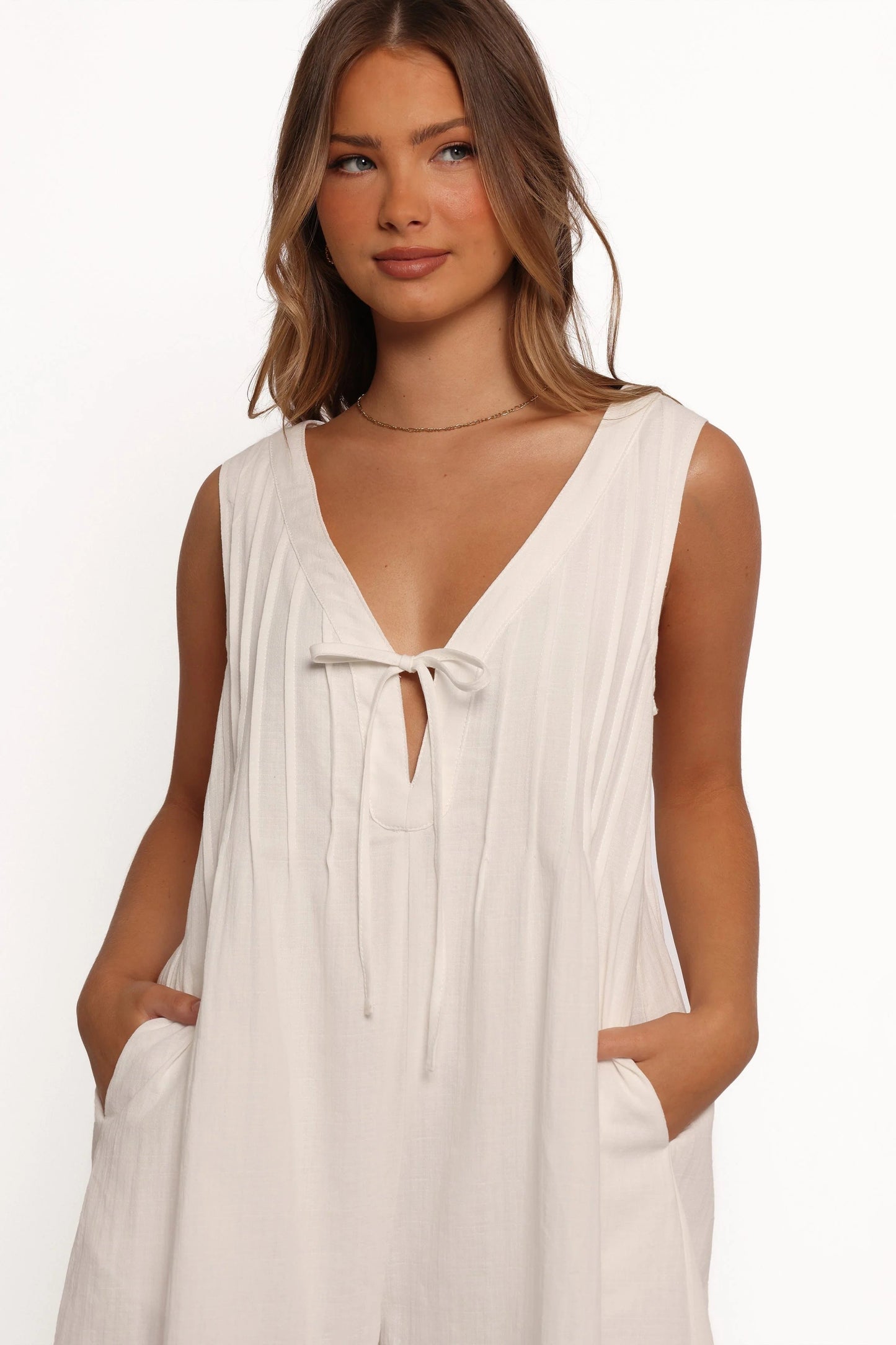 Pleated Tie-Front Cotton Playsuit