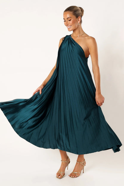 Asymmetric One-Shoulder Pleated Midi
