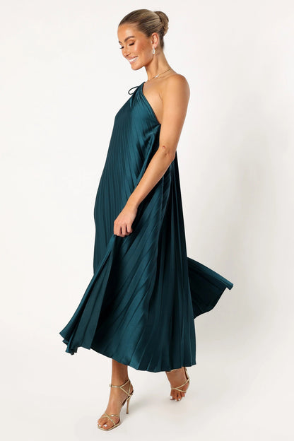 Asymmetric One-Shoulder Pleated Midi