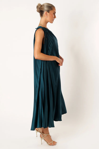 Asymmetric One-Shoulder Pleated Midi