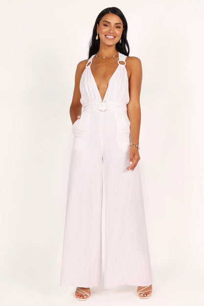Belted Halter Wide-Leg Jumpsuit
