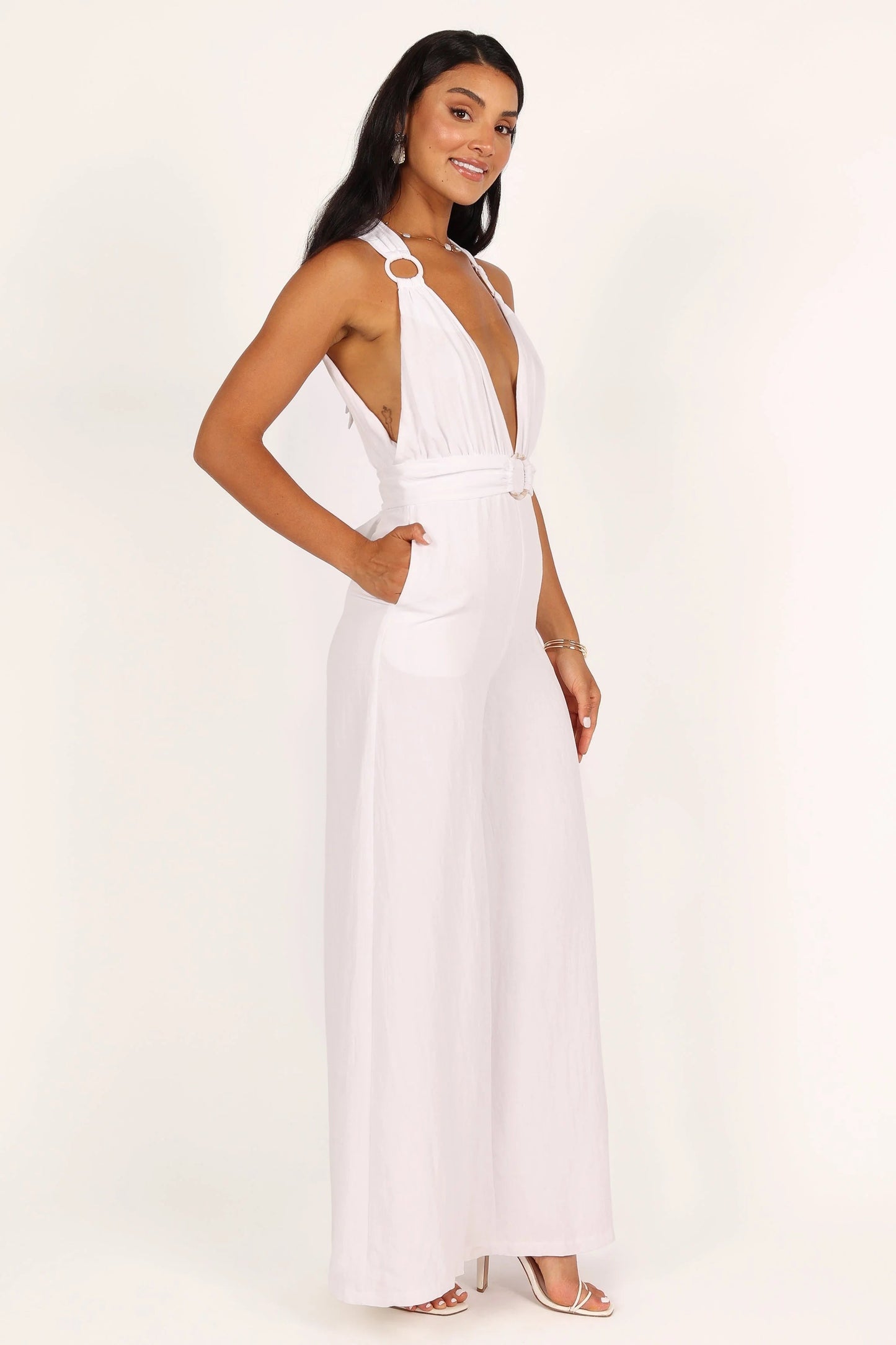 Belted Halter Wide-Leg Jumpsuit