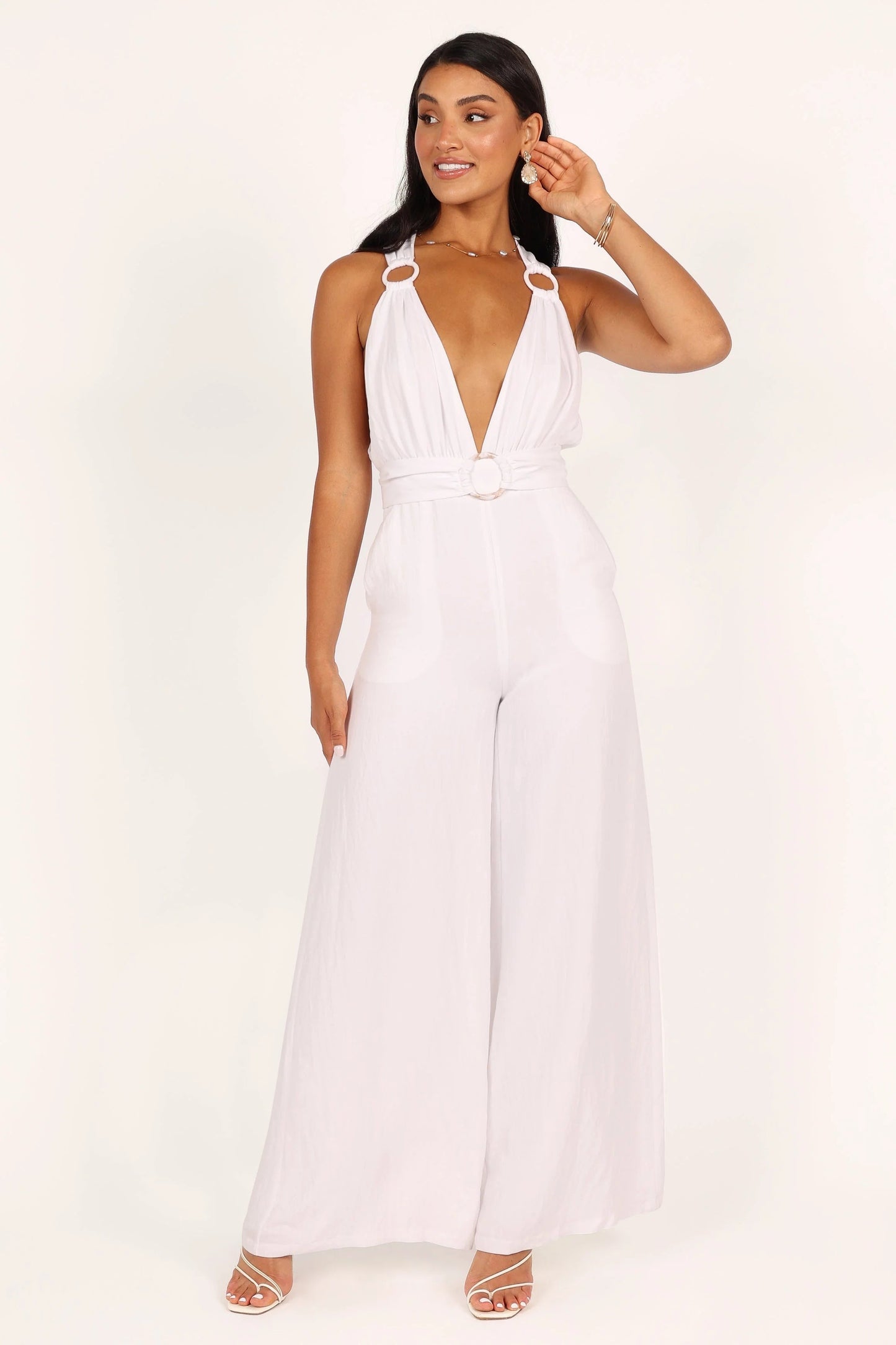 Belted Halter Wide-Leg Jumpsuit
