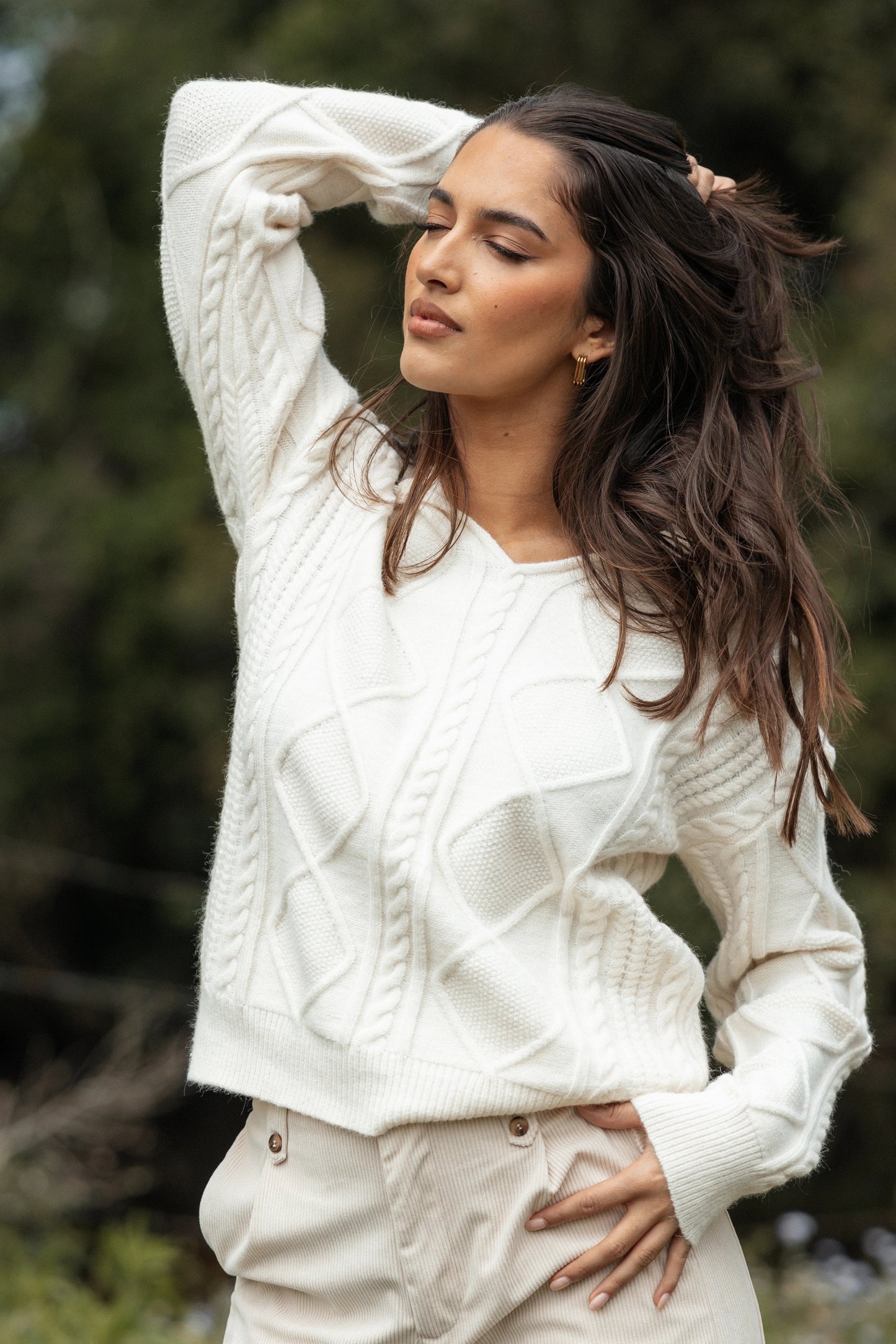 Cable-Knit Spread-Collar Sweater