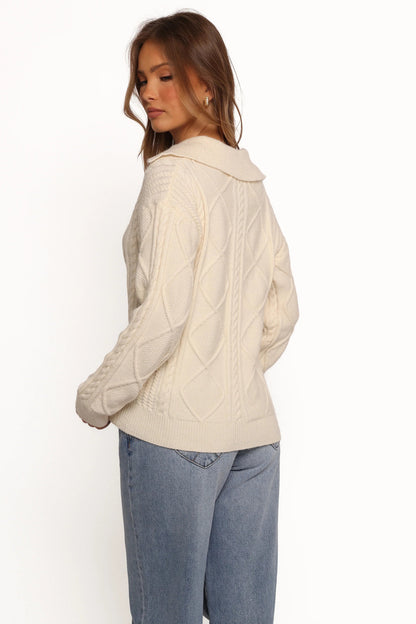 Cable-Knit Spread-Collar Sweater