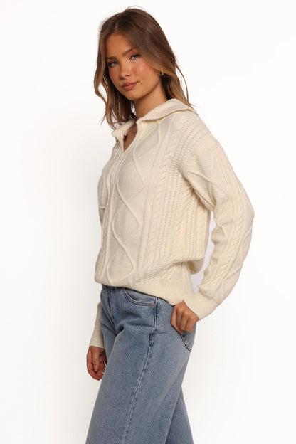 Cable-Knit Spread-Collar Sweater
