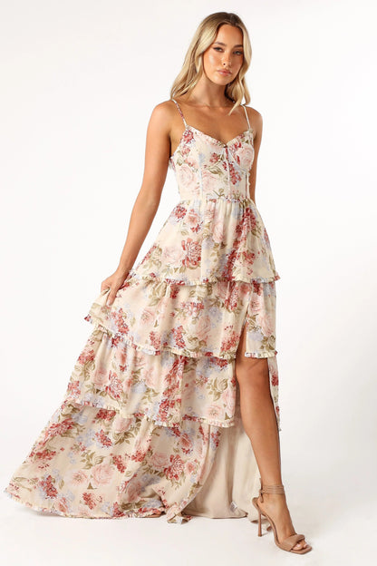 Corset Lace-Up Tiered Ruffle Maxi Dress