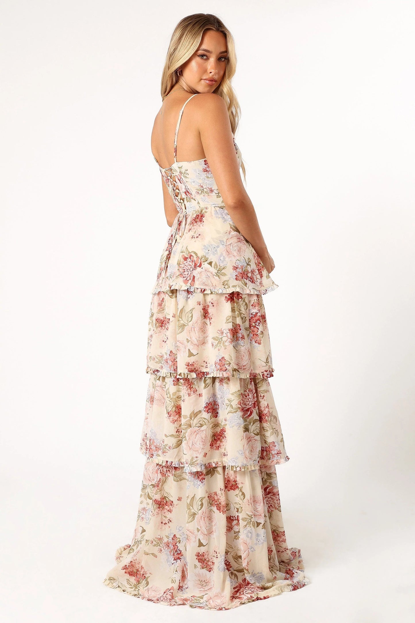 Corset Lace-Up Tiered Ruffle Maxi Dress