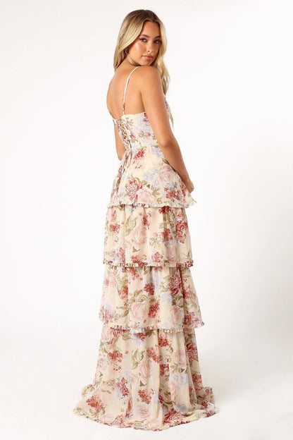 Corset Lace-Up Tiered Ruffle Maxi Dress