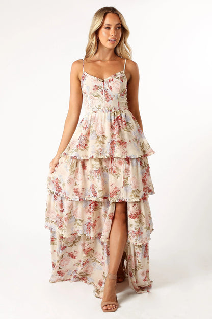 Corset Lace-Up Tiered Ruffle Maxi Dress