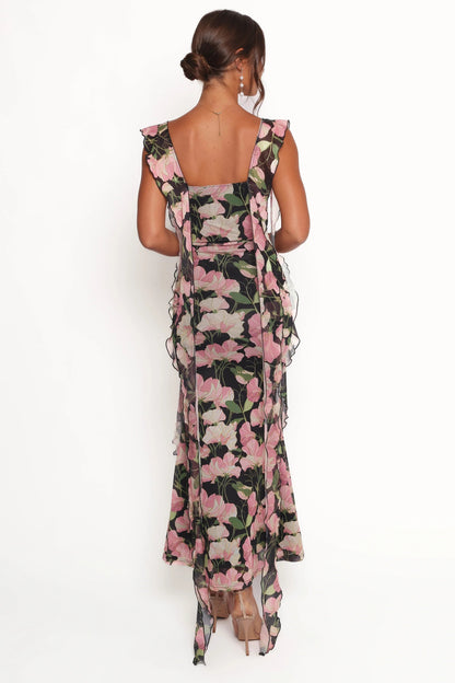 Cowl-Neck Flounce-Strap Maxi Dress
