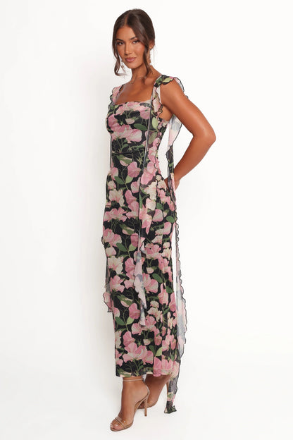 Cowl-Neck Flounce-Strap Maxi Dress