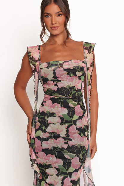 Cowl-Neck Flounce-Strap Maxi Dress
