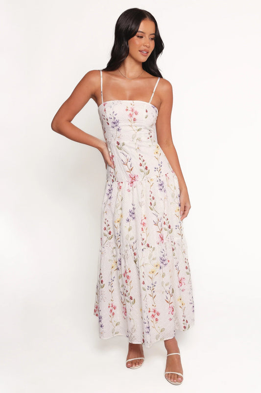 Embroidery-Anglaise Tiered Halter Maxi Dress