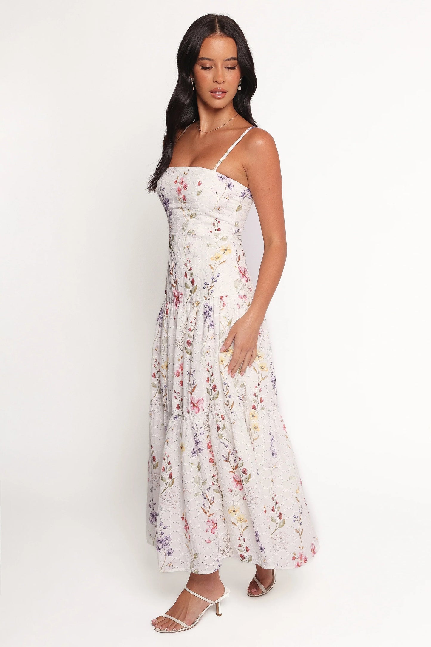 Embroidery-Anglaise Tiered Halter Maxi Dress