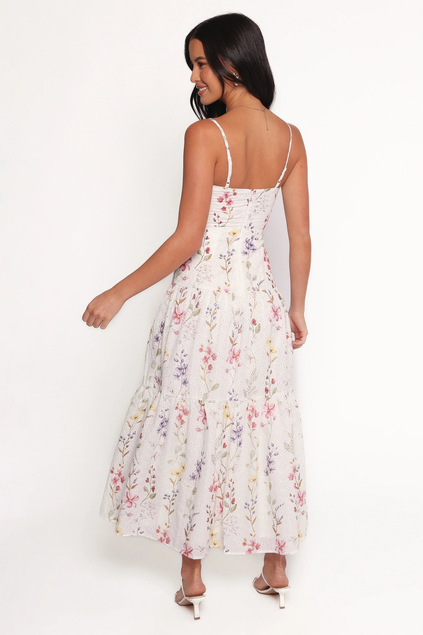 Embroidery-Anglaise Tiered Halter Maxi Dress