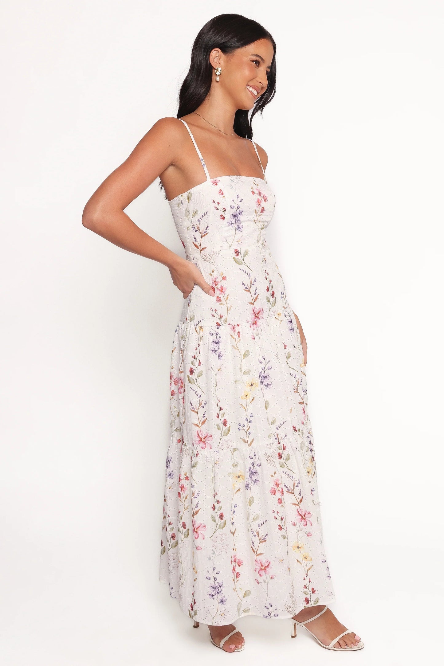 Embroidery-Anglaise Tiered Halter Maxi Dress