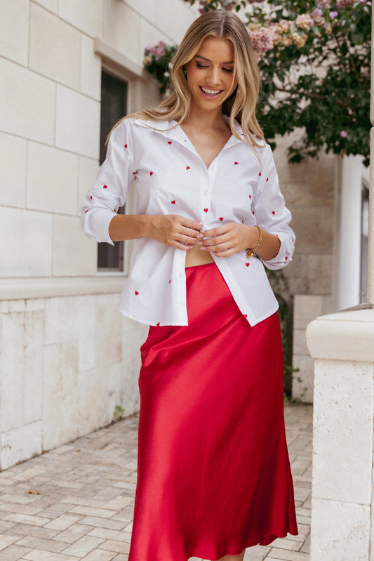 Heart-Detail Collared Button-Down Shirt