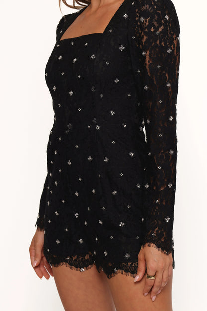 Lace-Trim Long-Sleeve Romper