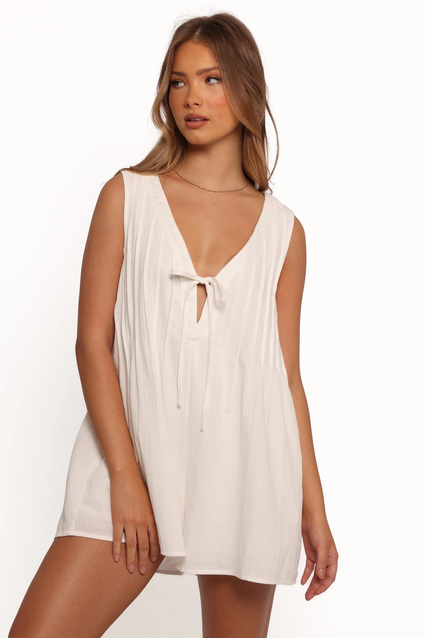 Pleated Tie-Front Cotton Playsuit