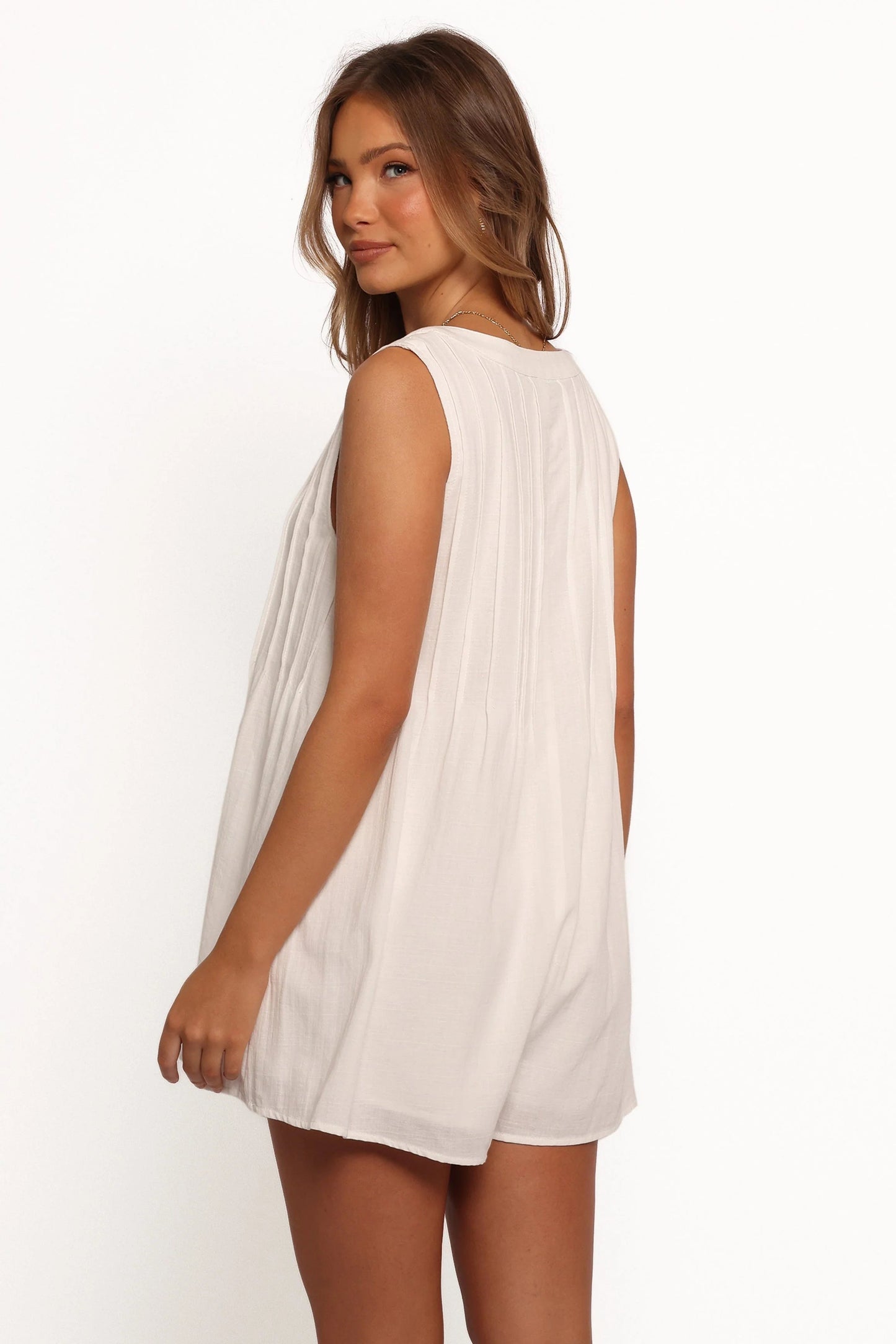 Pleated Tie-Front Cotton Playsuit