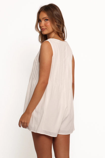 Pleated Tie-Front Cotton Playsuit